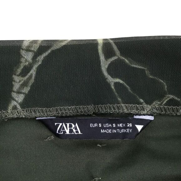 Zara Draped Tulle Midi Skirt Green sz Small Tie-Dye Ruched Sides Mesh Whimsigoth - Picture 12 of 15